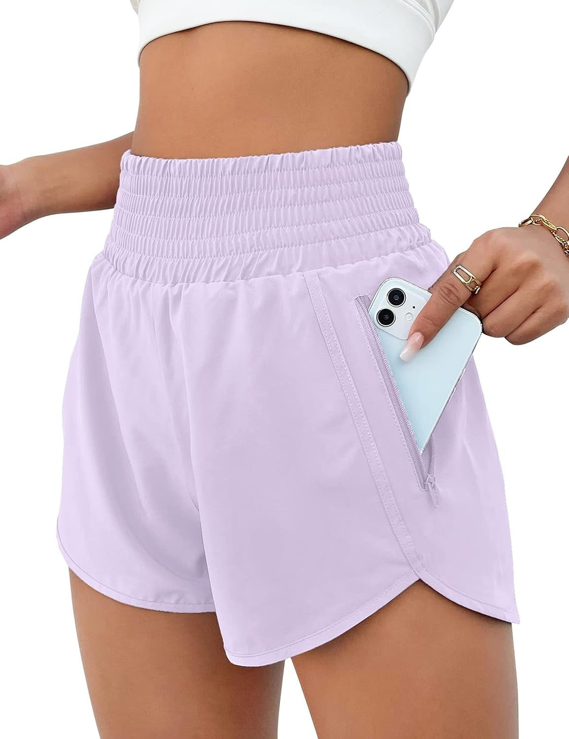 BMJL Women's Athletic Shorts High Waisted Running Short Pocket 2.5" Sporty Shorts Gym Elastic Workout Shorts