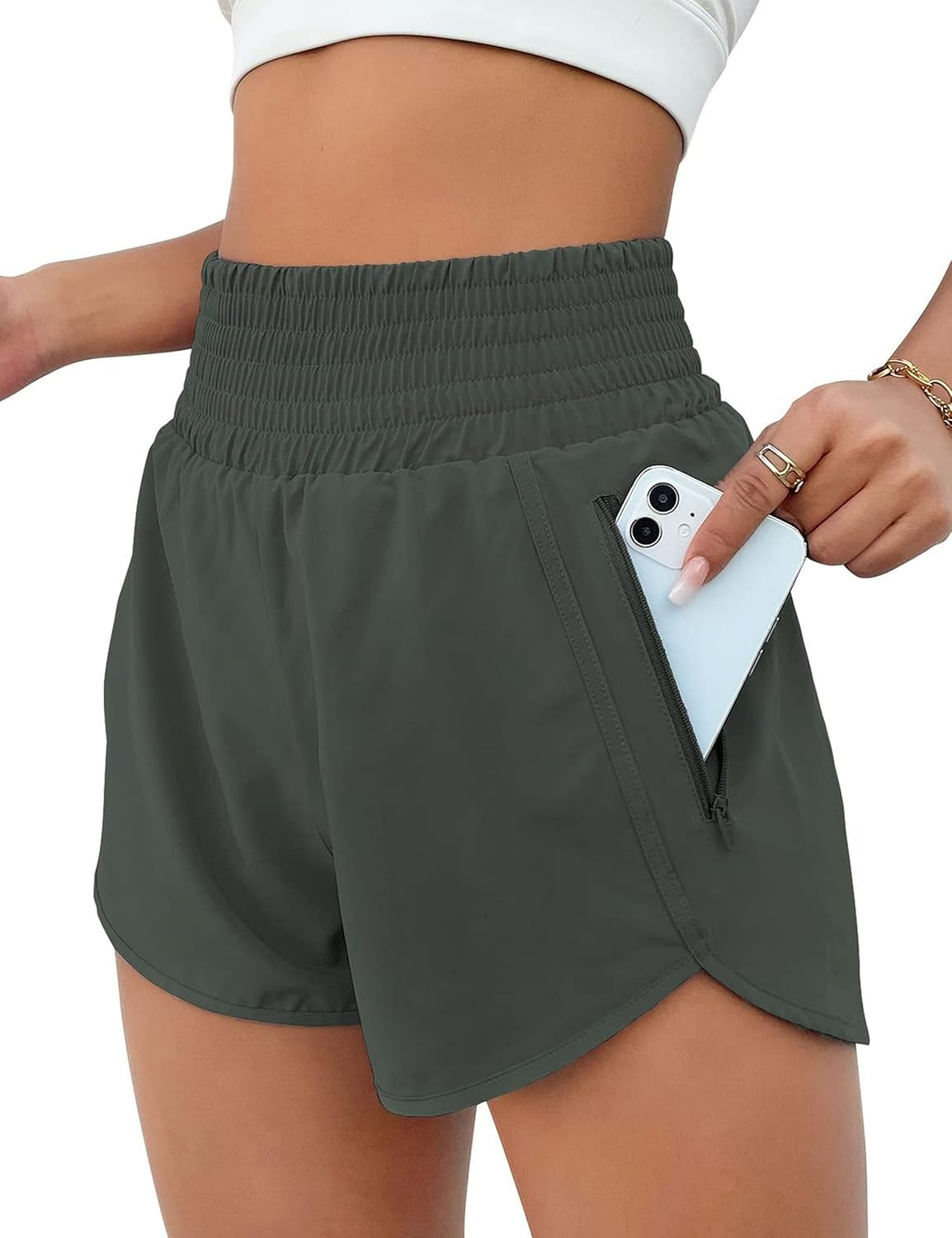 BMJL Women's Athletic Shorts High Waisted Running Short Pocket 2.5" Sporty Shorts Gym Elastic Workout Shorts