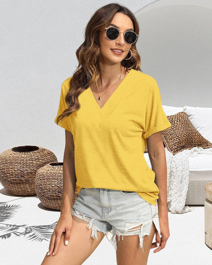 T Shirts Short Sleeve V Neck Tees Womens Tops Beach Vacation Fashion Clothes