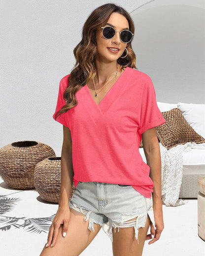 T Shirts Short Sleeve V Neck Tees Womens Tops Beach Vacation Fashion Clothes