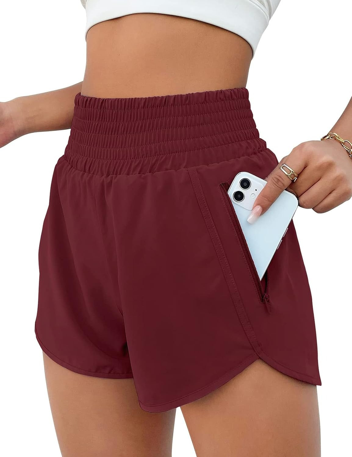 BMJL Women's Athletic Shorts High Waisted Running Short Pocket 2.5" Sporty Shorts Gym Elastic Workout Shorts