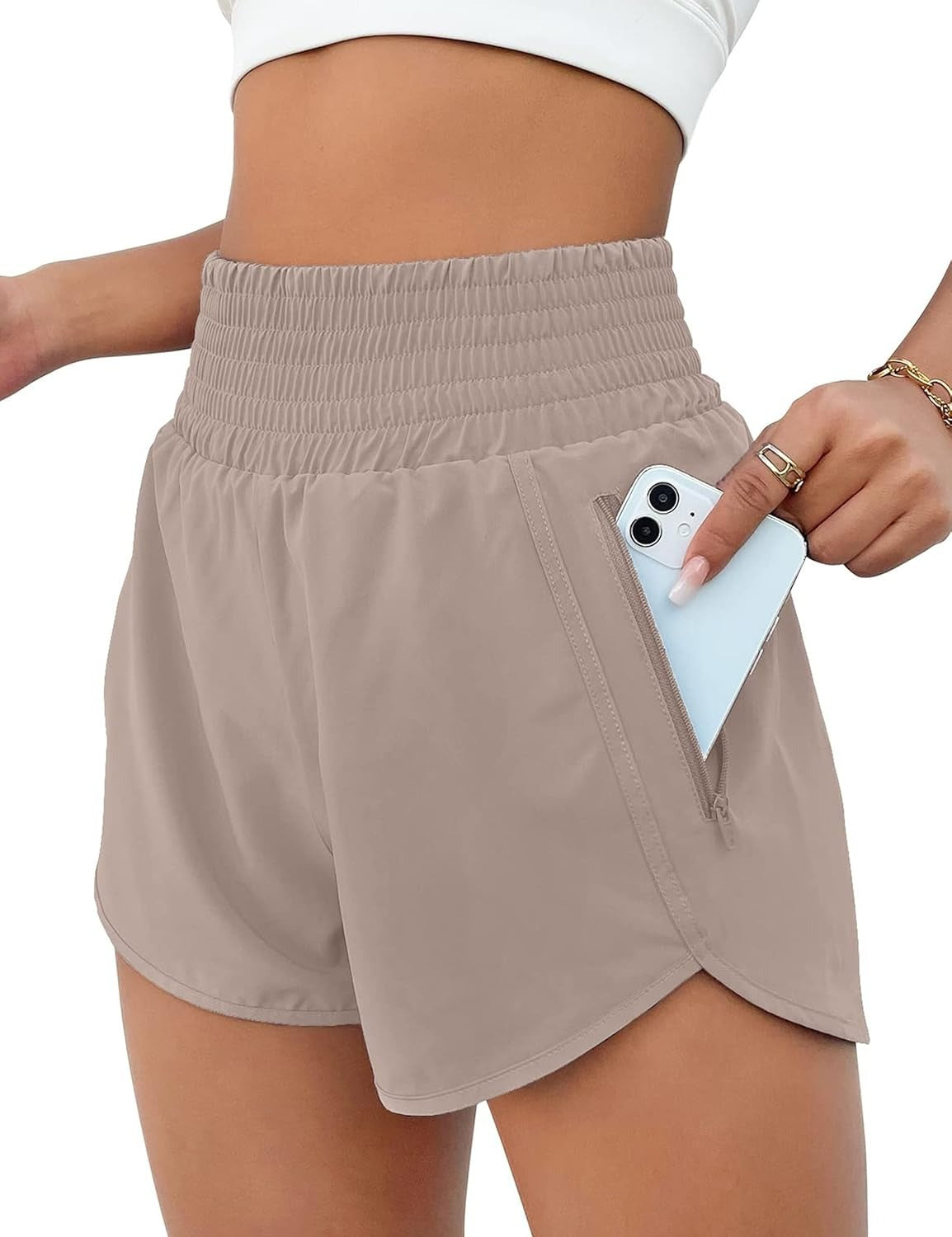 BMJL Women's Athletic Shorts High Waisted Running Short Pocket 2.5" Sporty Shorts Gym Elastic Workout Shorts