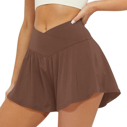FireSwan Crossover Athletic Shorts for Women 2 in 1 Flowy Running Shorts with Pockets Spandex Butterfly Workout Tennis Shorts