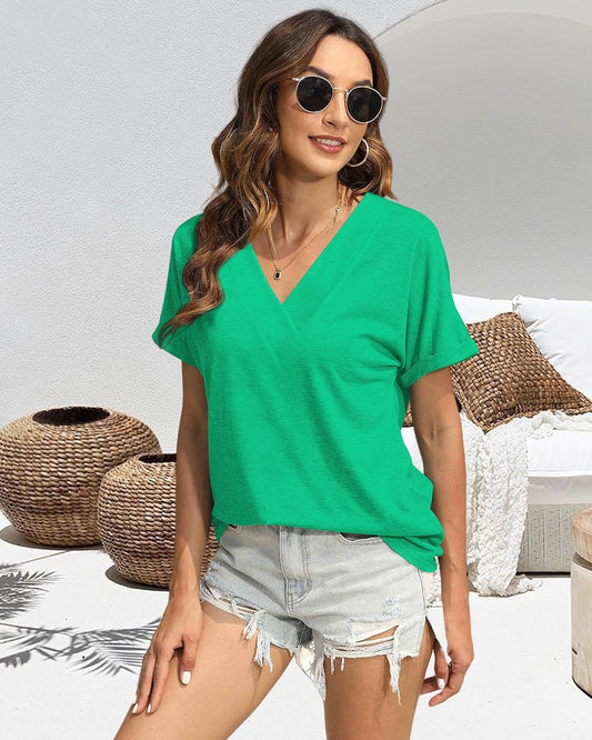 T Shirts Short Sleeve V Neck Tees Womens Tops Beach Vacation Fashion Clothes